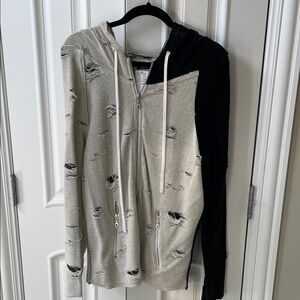 Michael Lauren Distressed Black and Cream Zip-Up